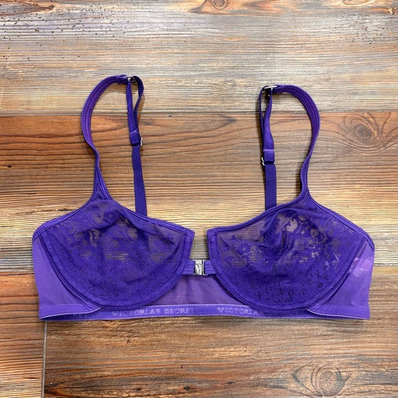 Vintage Y2K Victoria’s Secret Burnout Velvet Purple Front Hook Bra - Picture 3 of 5